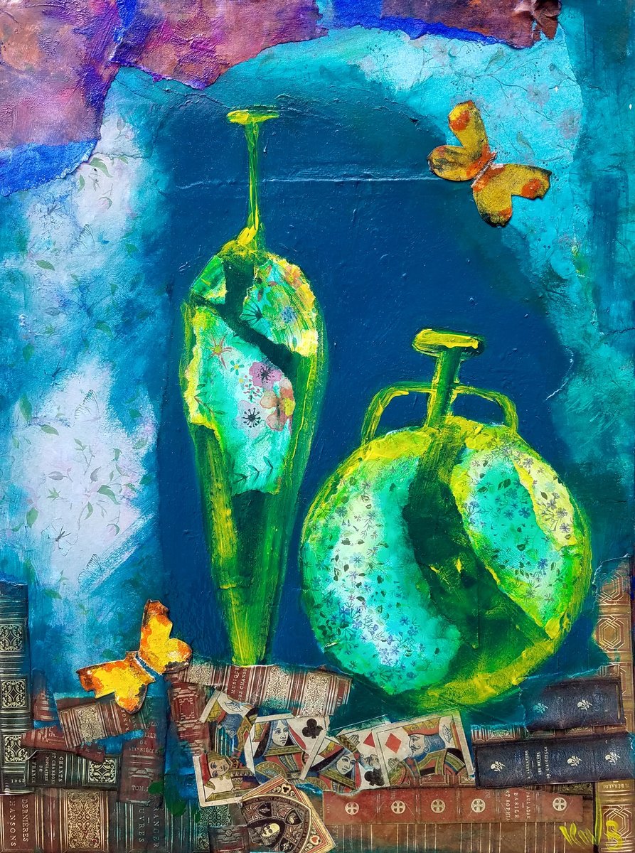 Surrealistic Still Life Painting By Kevin Blake, 12 X 16", Mysterious Bookends, Original Artwork