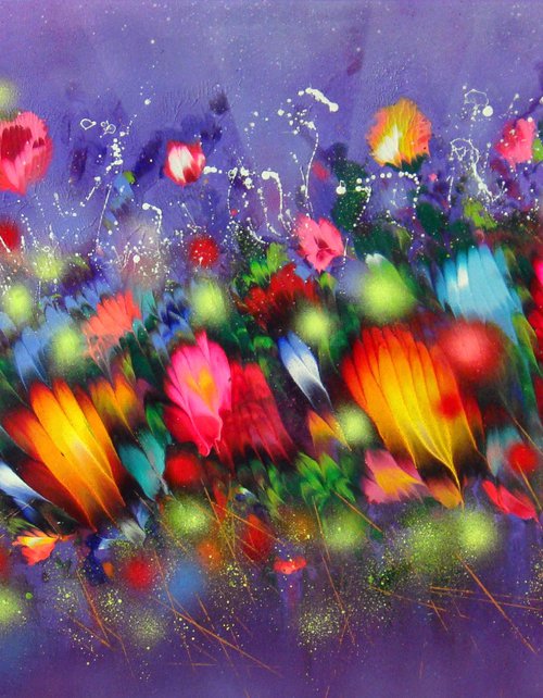 63" VERY LARGE Flowers Painting "Evening Music" by Irini Karpikioti