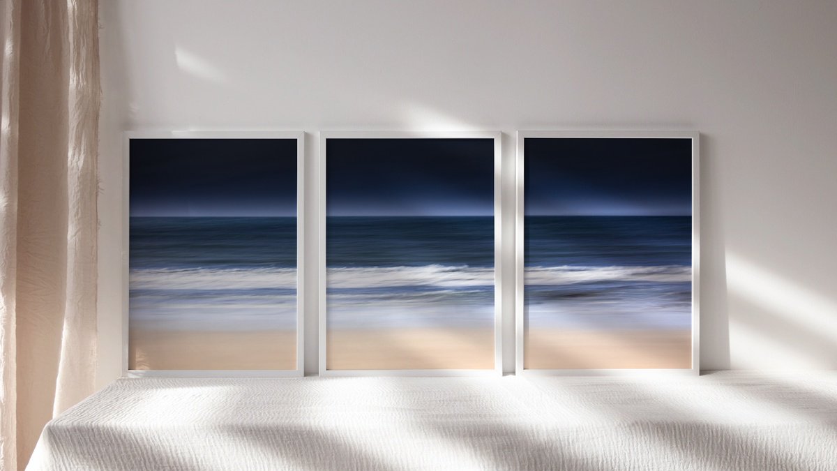 Impressionistic Landscape Photograph By Lynne Douglas, 63 X 33", Orkney Blues, Triptych, Original Artwork