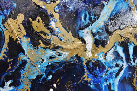Midnight Gold Rush 190cm x 100cm Blue Gold Abstract Art