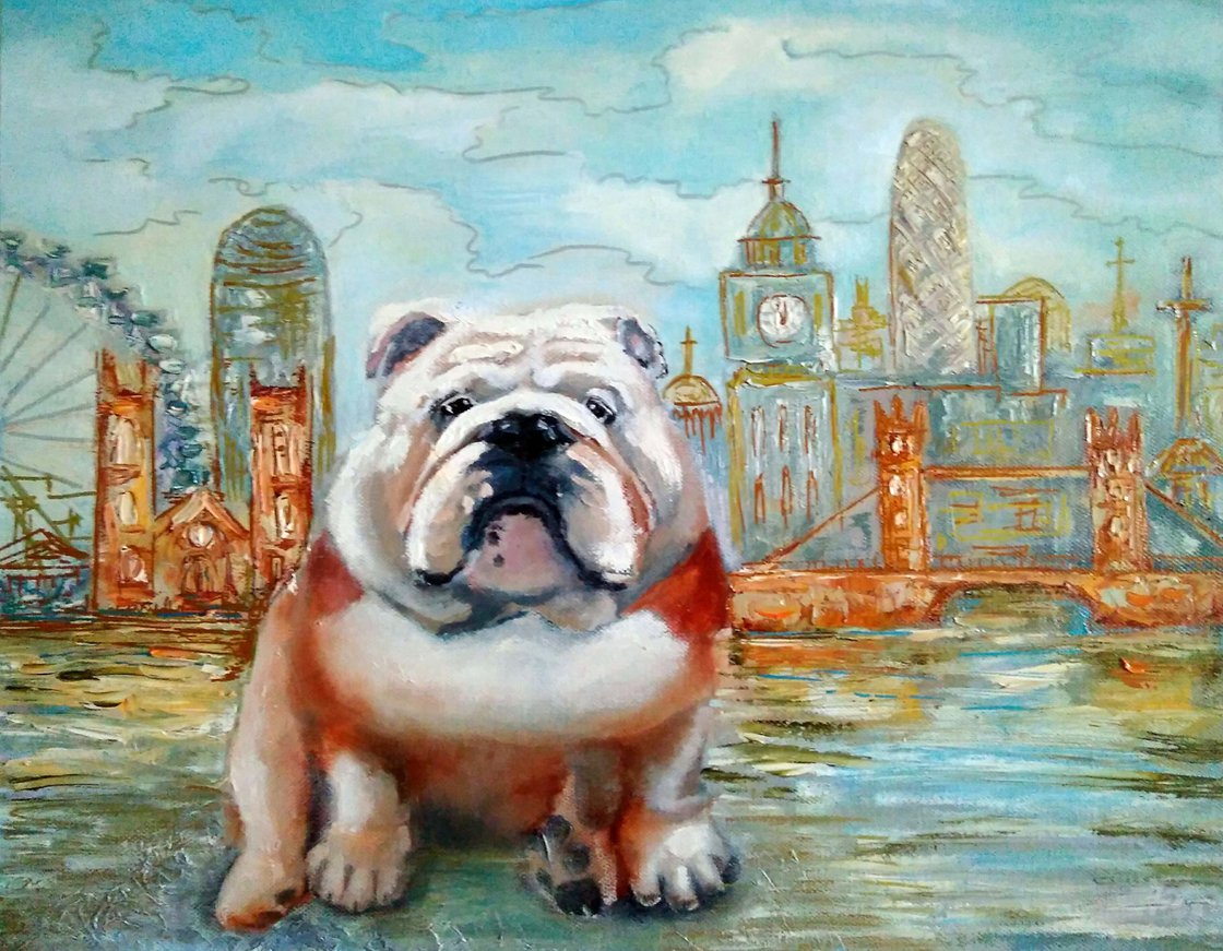 English offers Bulldog, Portrait Painting, Dog Portrait, Original Oil Painting Portrait, small Painting, framed, Gift item, Impressionist Style,