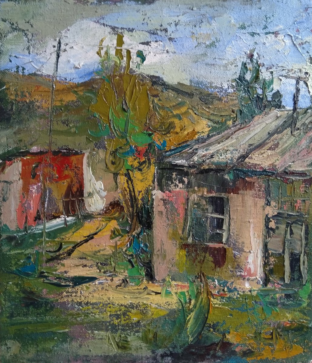 Armenian village (30x35cm, oil painting, impressionistic) by Kamsar Ohanian