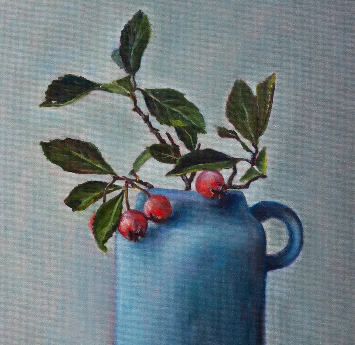 Original Oil Painting - Blue Vase and Berries by Liudmila Pisliakova