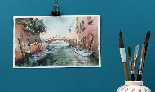 Venice cityscape landscape, watercolour on paper, 2022 by Marin Victor