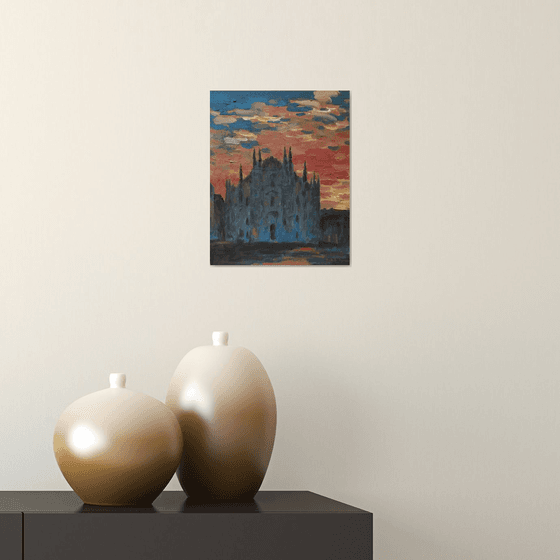 Original Oil Painting Wall Art Signed unframed Hand Made Jixiang Dong Canvas 25cm × 20cm Landscape Goodnight Milan Small Impressionism Impasto