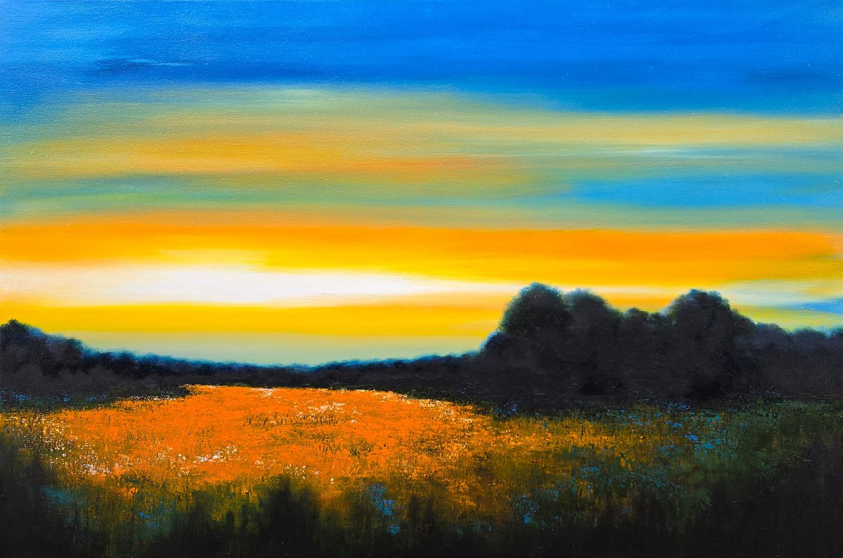 Impressionistic Landscape Oil Painting By Faith Patterson, 36 X 24, Amber Clearing, Original Artwork