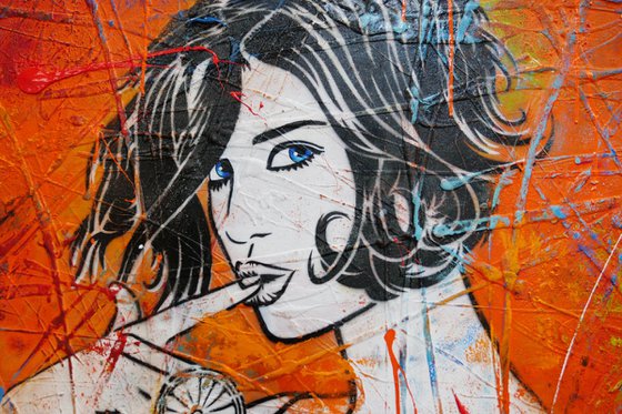 Cocktails on Lime 200cm x 120cm Cocktail Girl Textured Urban Pop Art