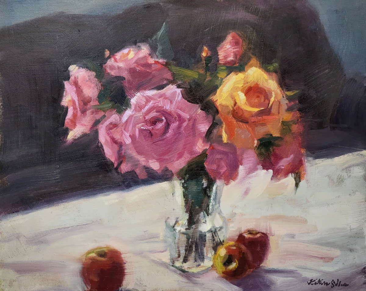 Impressionistic Still Life Oil Painting By Kristina Sellers, 14 X 11", Margie