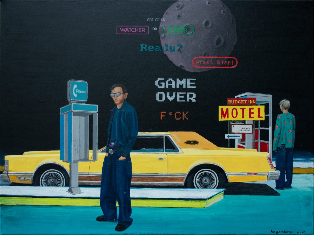 Photorealistic Portrait Acrylic Painting By Nataliya Bagatskaya, 31 X 24", Checkpoint For Burnedout Souls, Original Artwork