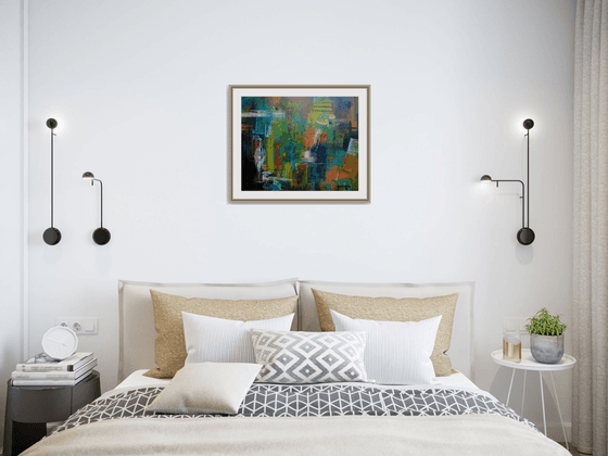 Dark Light, original abstract painting, modern art, ready to hang 60x50 cm, oil canvas