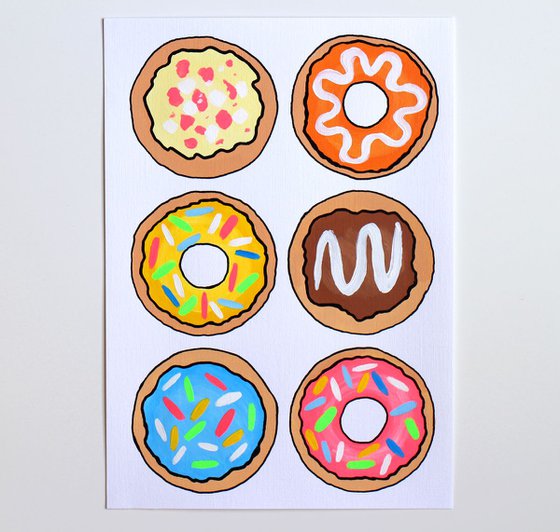 Donuts 3 Pop Art Painting On A4 Paper