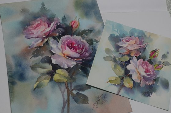 Pink roses on a turquoise