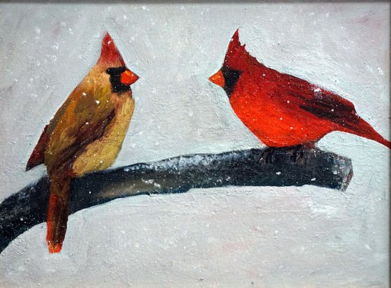 Two Cardinals in Winter- Mind If I Join You?