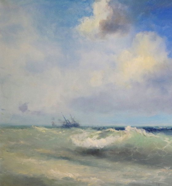 Ocean Waves , Large size, Antique Style,  Original oil Painting, Handmade art, Museum Quality, Signed, One of a Kind