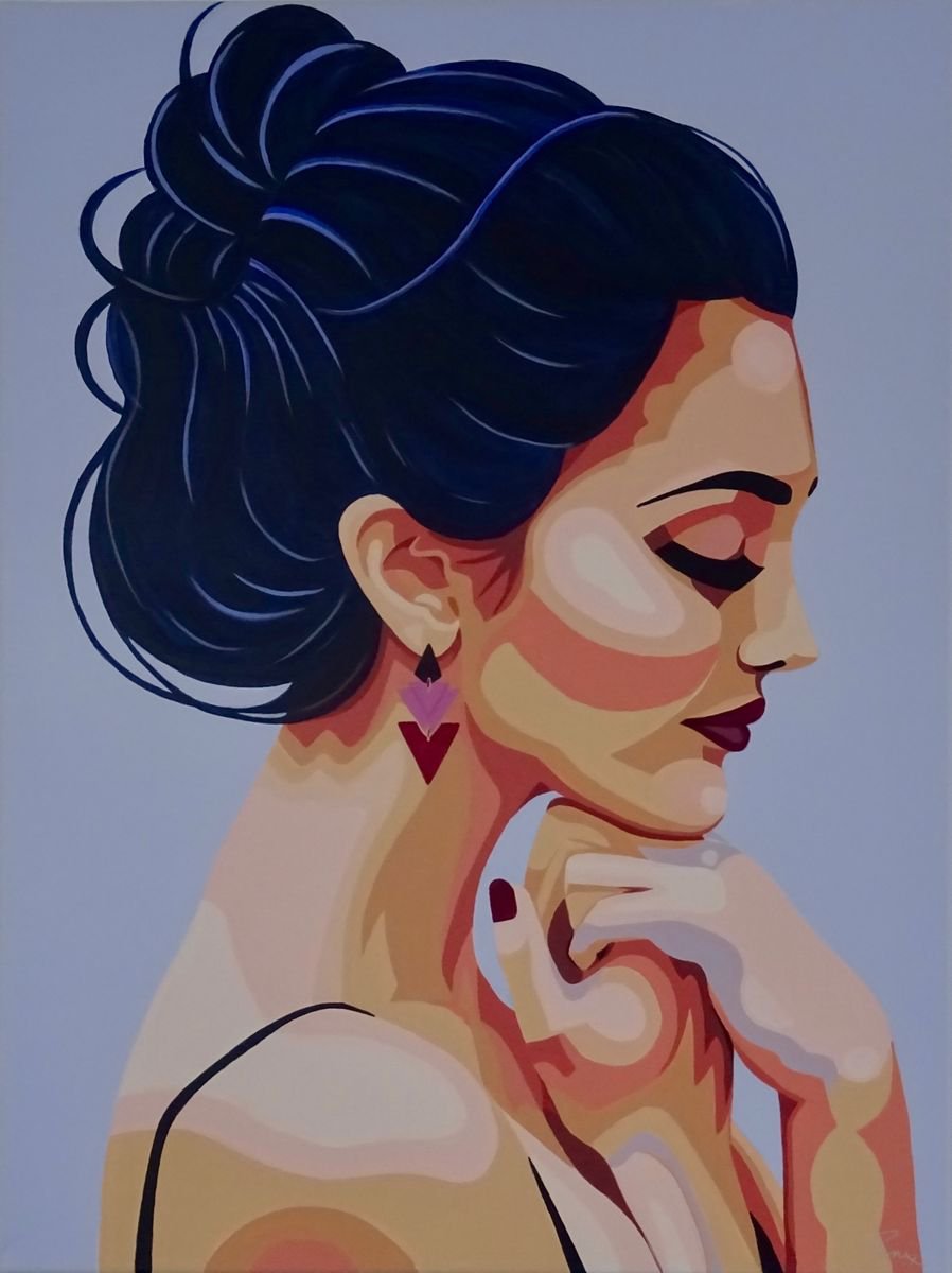 Expressive Portrait Acrylic Painting By Penny Burton, 24 X 31", Thinking, Original Artwork