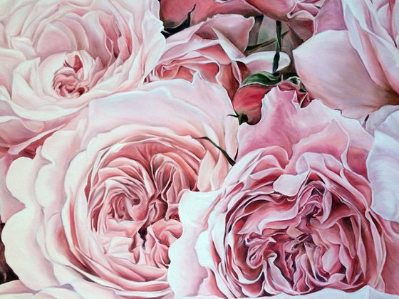 Large oil painting "Peony roses" 80 * 100 cm