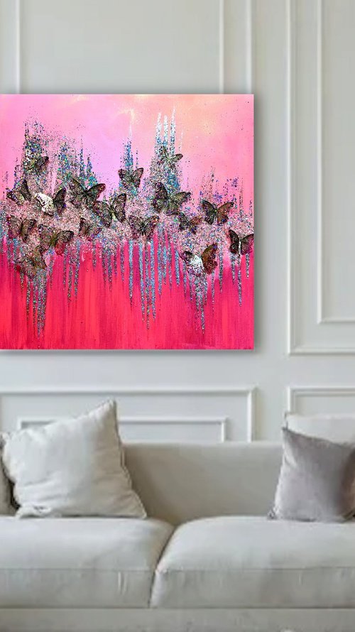 Pink butterfly garden by Henrieta Angel