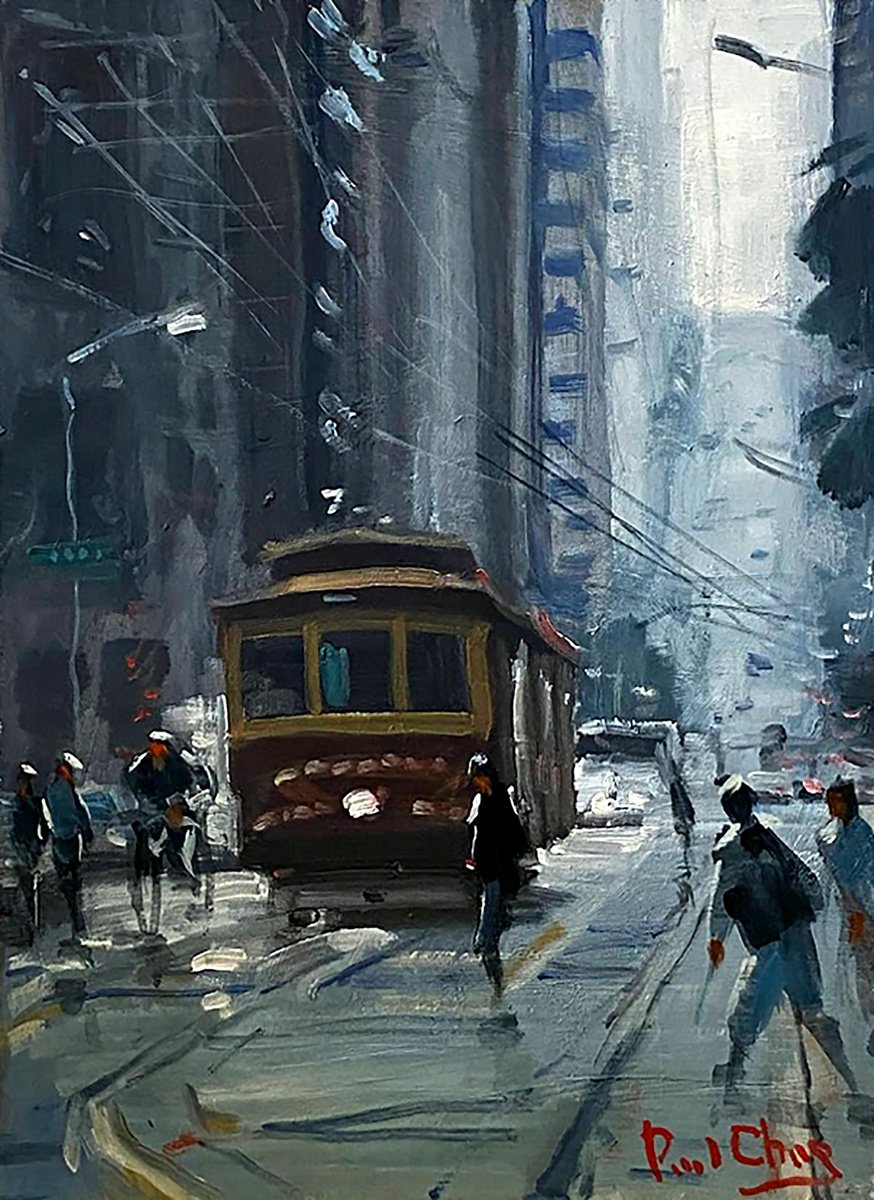 1968 San Francisco Trolley Signed Oil Painting