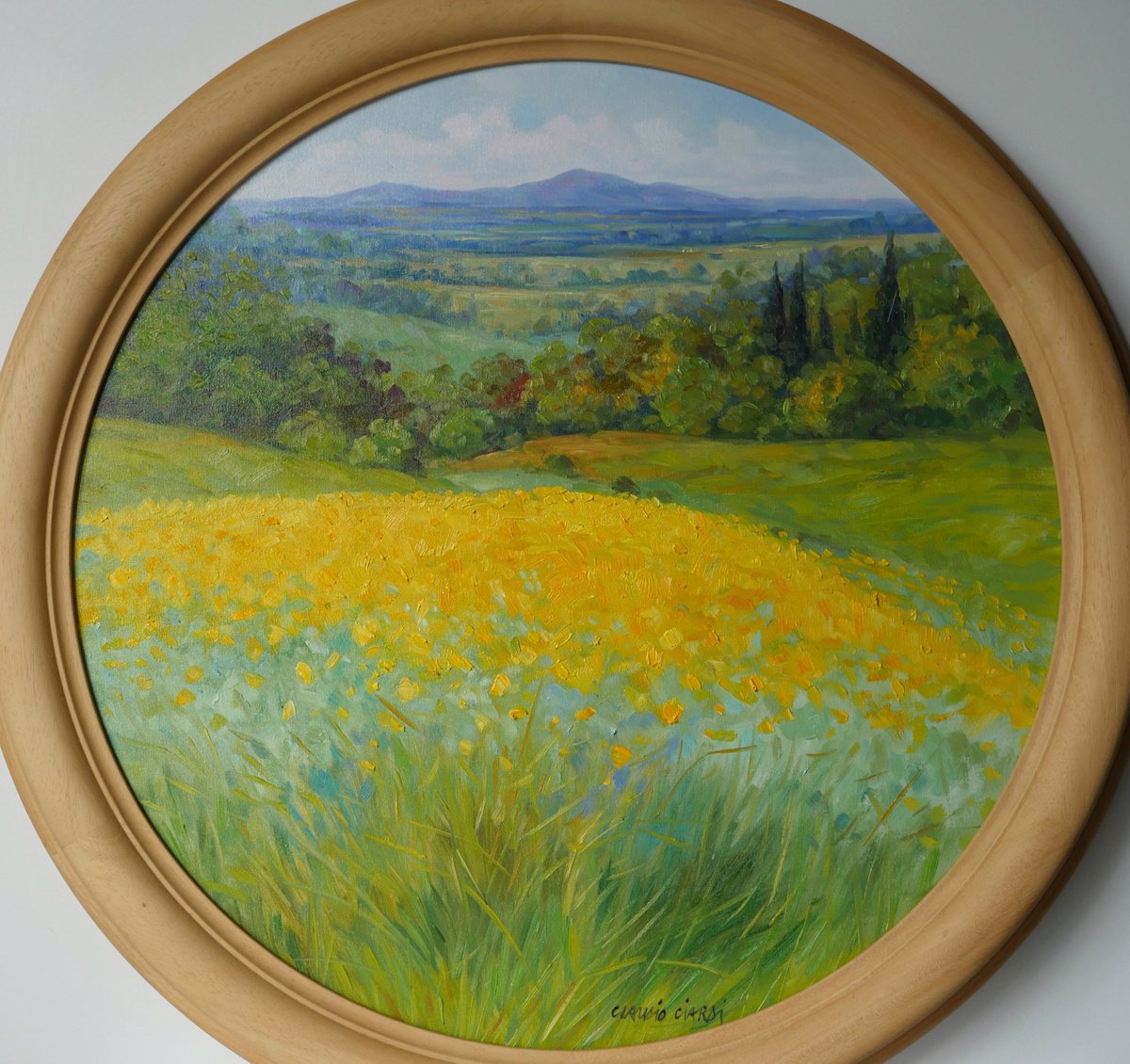 Impressionistic Botanical Oil Painting By Claudio Ciardi, 22 X 22, Rapeseed Field In Tuscany, Original Artwork