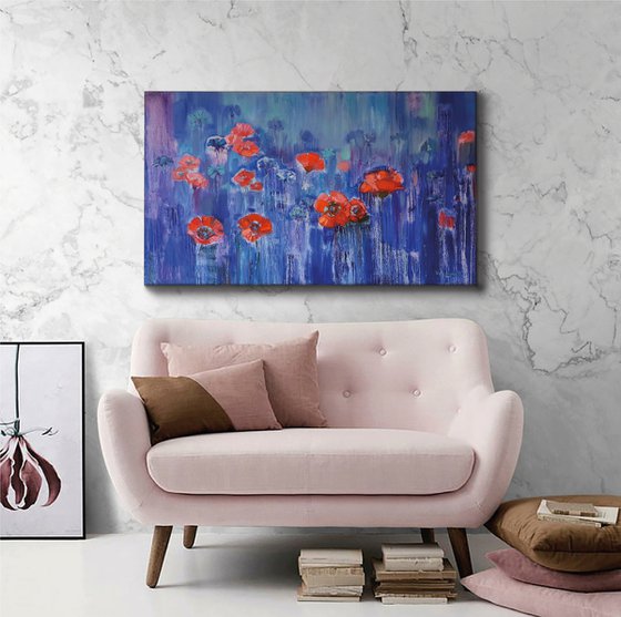 Poppies on blue