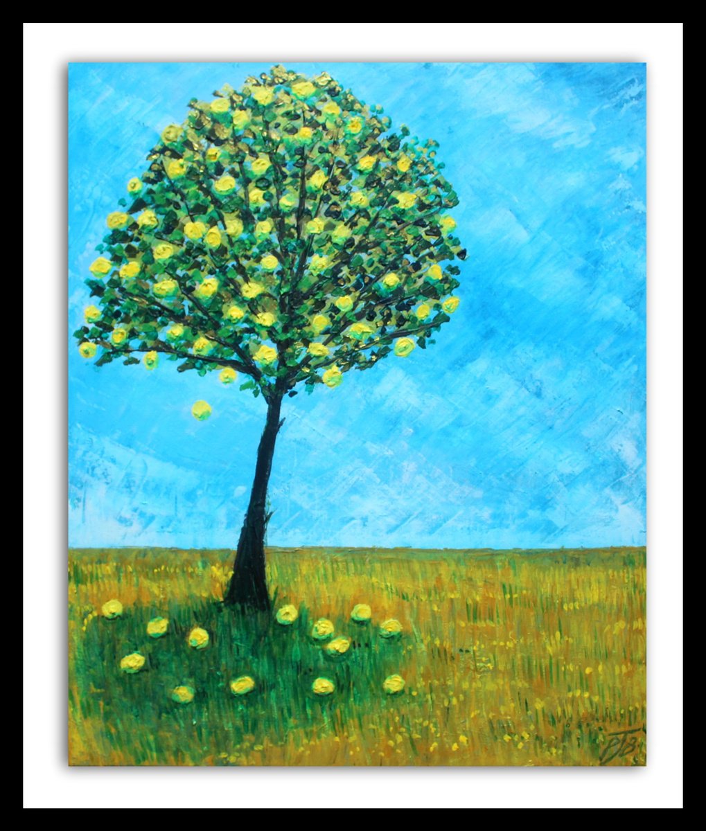 Impressionistic Landscape Acrylic Painting By Paul J Best, 20 X 24", Lemon Tree Iii, Original Artwork