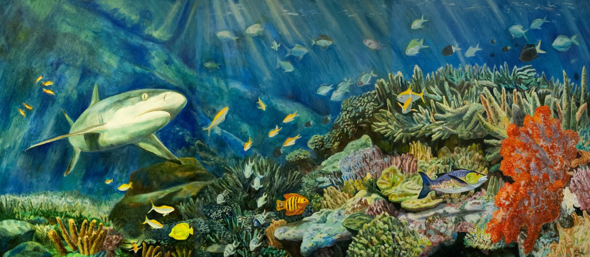 Photorealistic Animal Oil Painting By Nikola Ivanovic, 71 X 31", Coral Reef (Triptych), Original Artwork