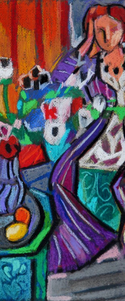 Woman in a violet dress  / 34.5 x 30 cm by Maja Đokić Mihajlović