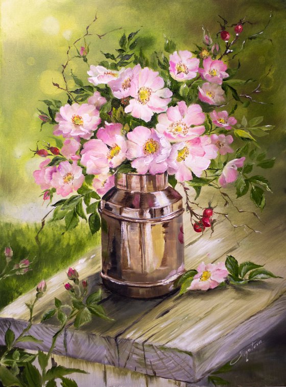 "Wild Roses" or "Flower of the Goddess" oil painting on canvas.
