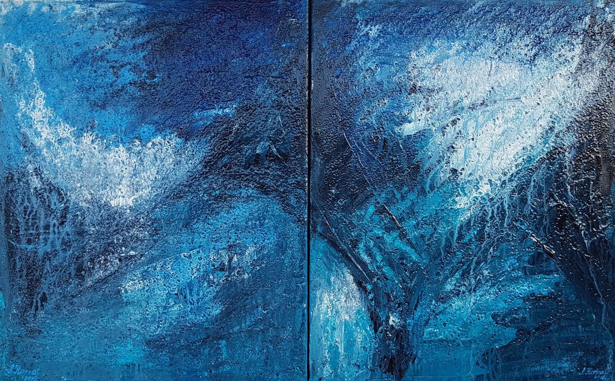Abstract Acrylic Painting By Silvija Horvat, 31 X 20", Underwater Suspense, Diptych, Original Artwork