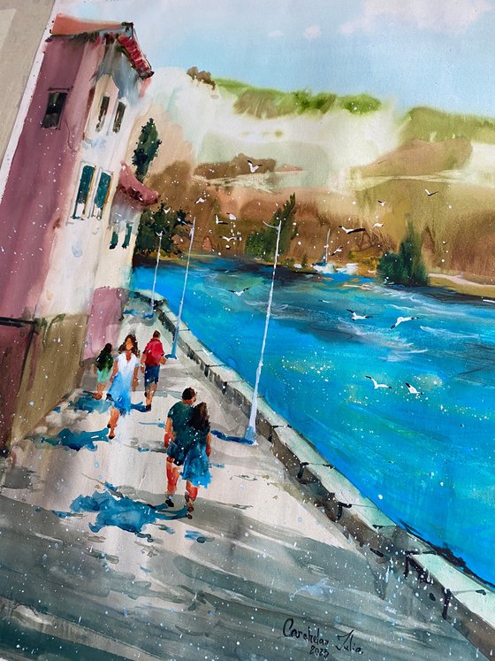 Watercolor "Sunny day. Balchik” perfect gift