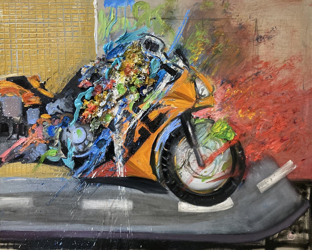 Abstract Transport Oil Painting By Arman Hayrapetyan, 39 X 31, Velocity Unleashed, Original Artwork