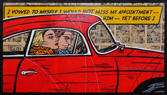 Drive By Romance 180cm x 100cm Porsche Romance Comic Book Urban Pop Art With Custom Etched Frame