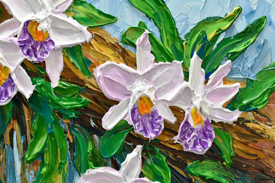 Lavender Orchid - Impressionist Flower Painting, Palette Knife Art