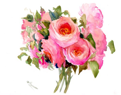 Pink Roses From the Garden by Suren Nersisyan