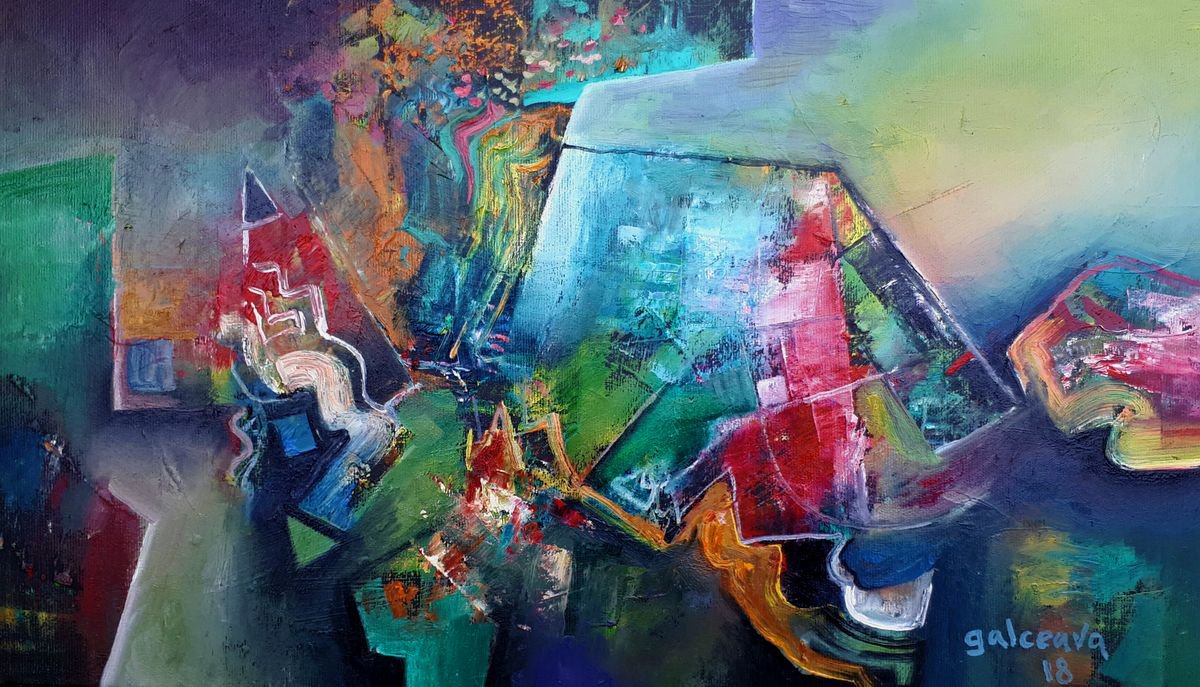 Informal Dream, Multicolored Geometric Art Painting, Orizontal Canvas by Constantin Galceava