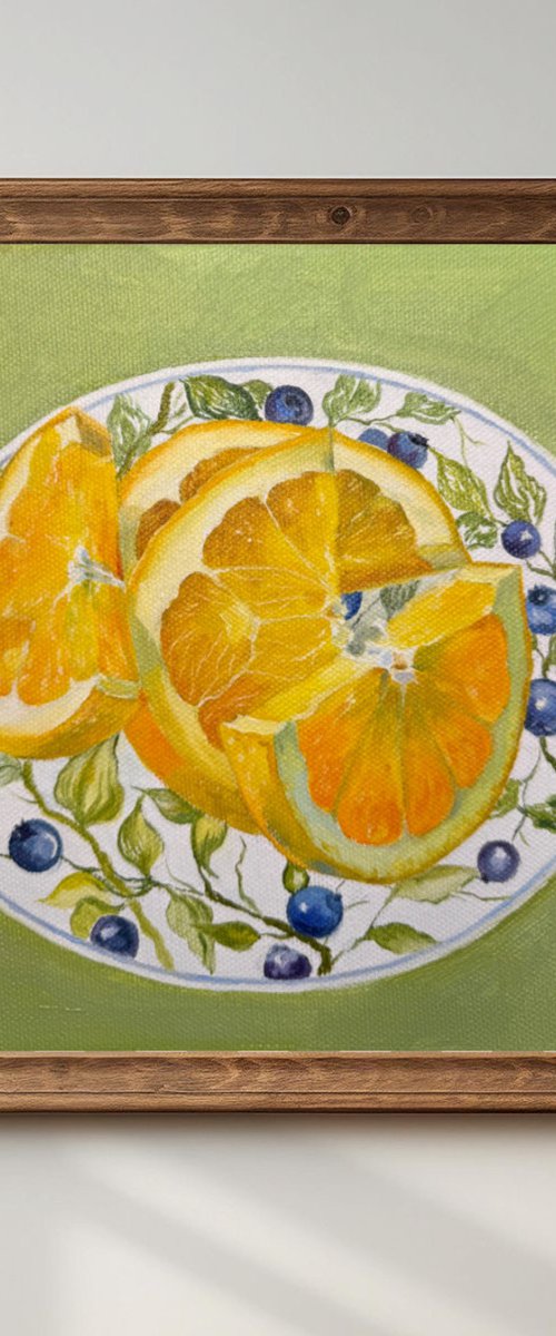 “Orange rhythm on a blue surface” by Elvira Sultanova