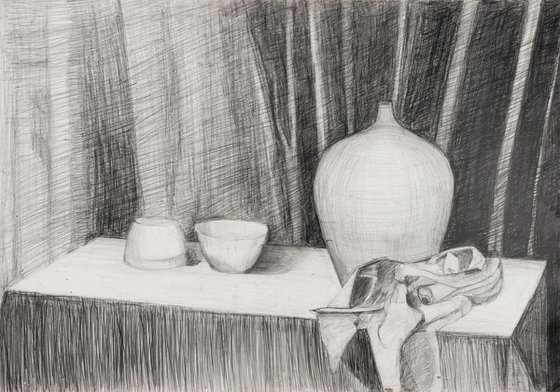 Still Life - a Vase and Bowls