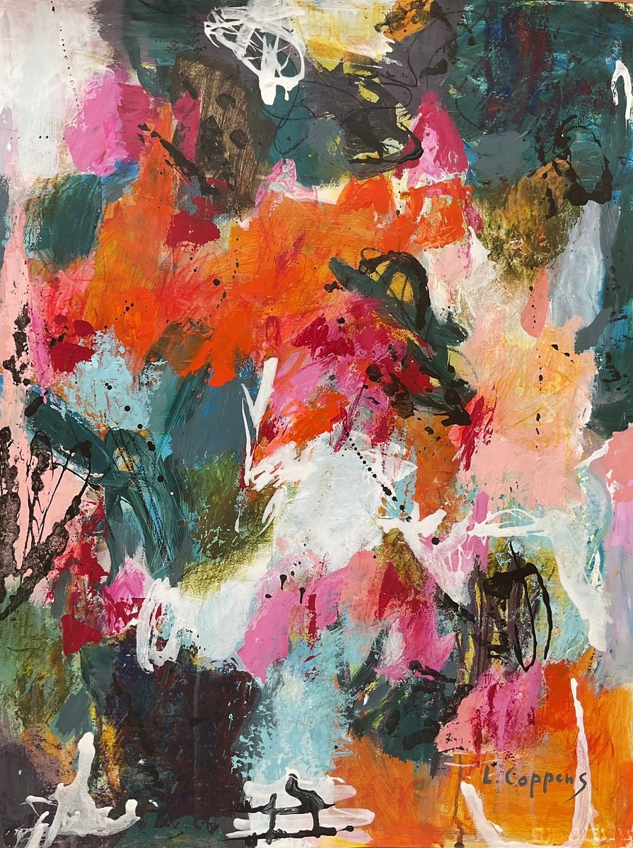Expressive Abstract Acrylic Painting By Linda Coppens, 22 X 29", Nature