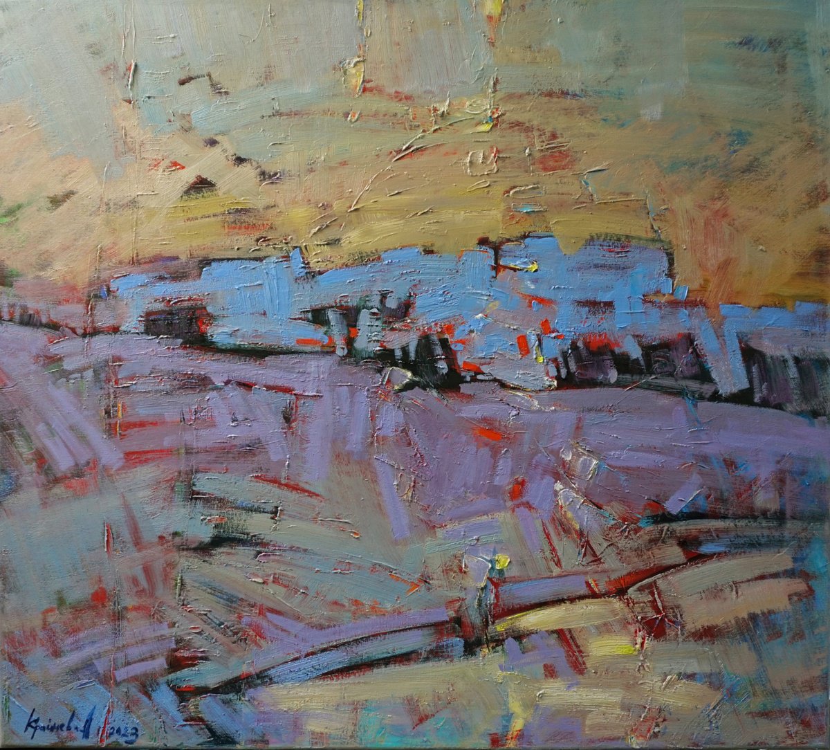 Impressionistic Landscape Oil Painting By Anastasiia Kraineva (Masniuk), 39 X 35, Cold, Original Artwork