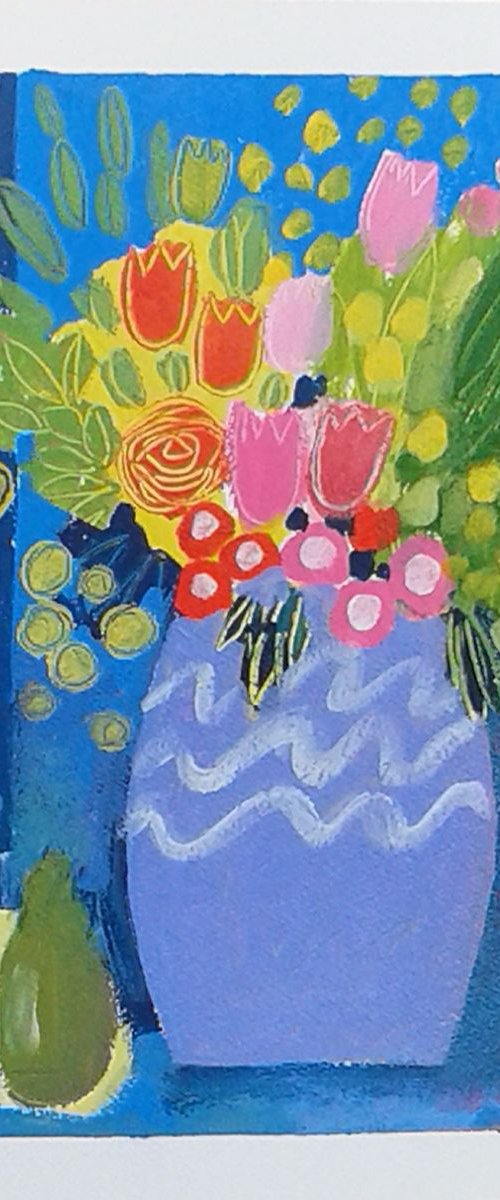 Summer Flowers on Blue II by Jan Rippingham