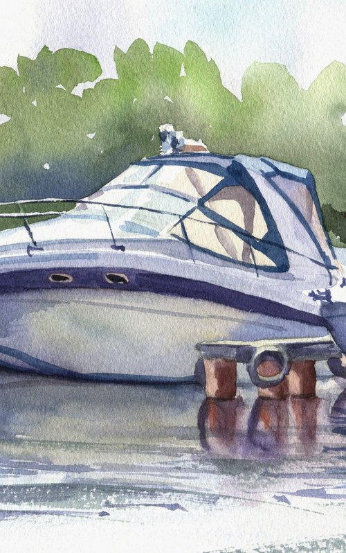 Ukrainian watercolour. Boats on the Dnipro River by Nina Zakharova