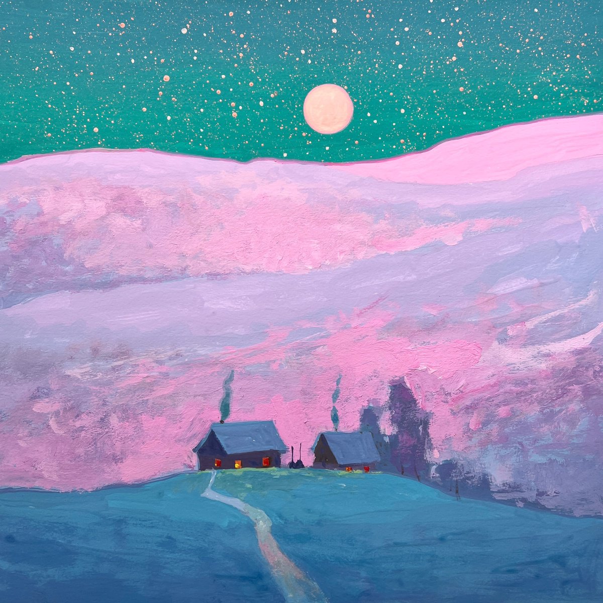 Impressionistic Landscape Painting By Andrii Kovalyk, 20 X 20, Winter Peace, Original Artwork