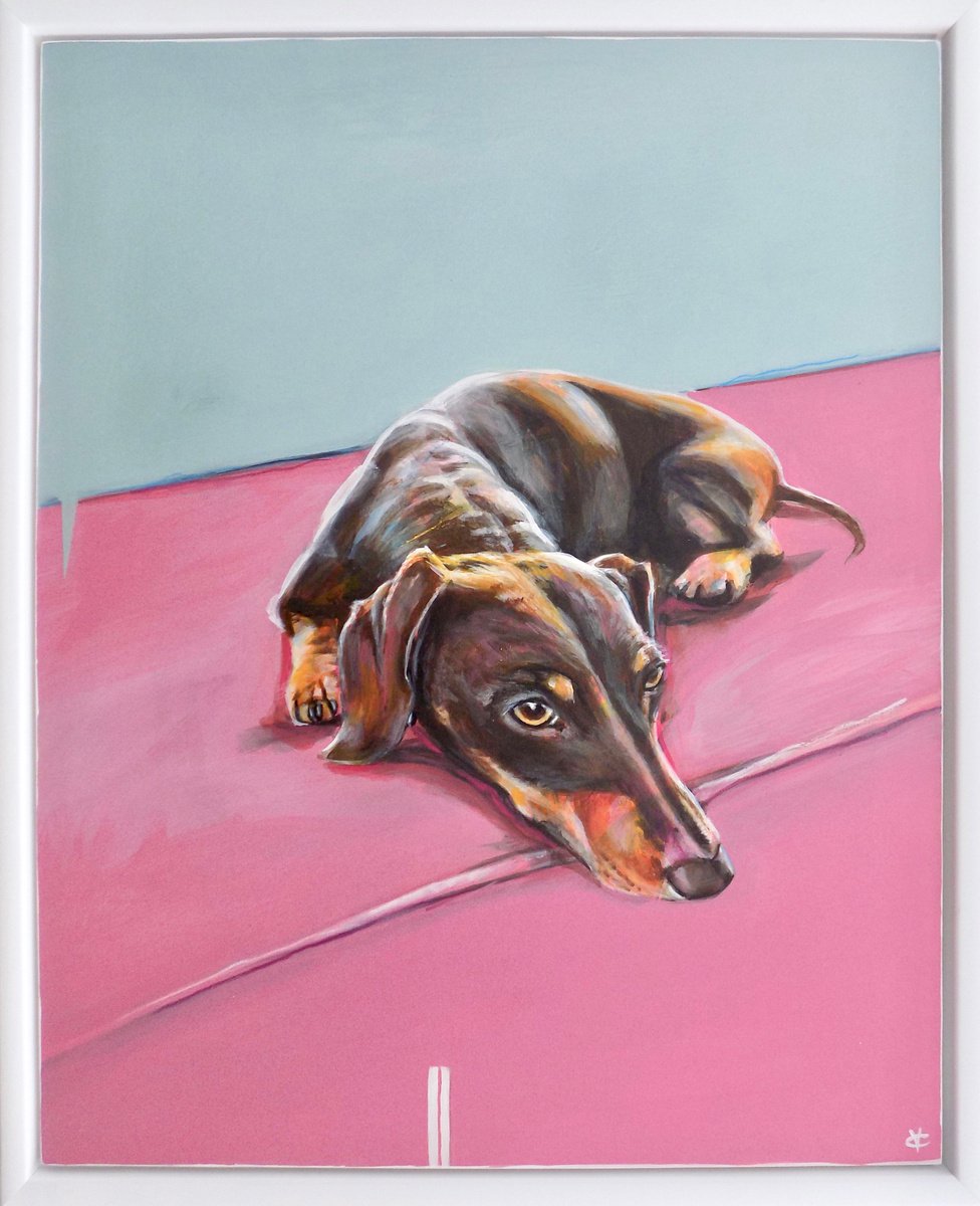 Chocolate dachshund painting called 