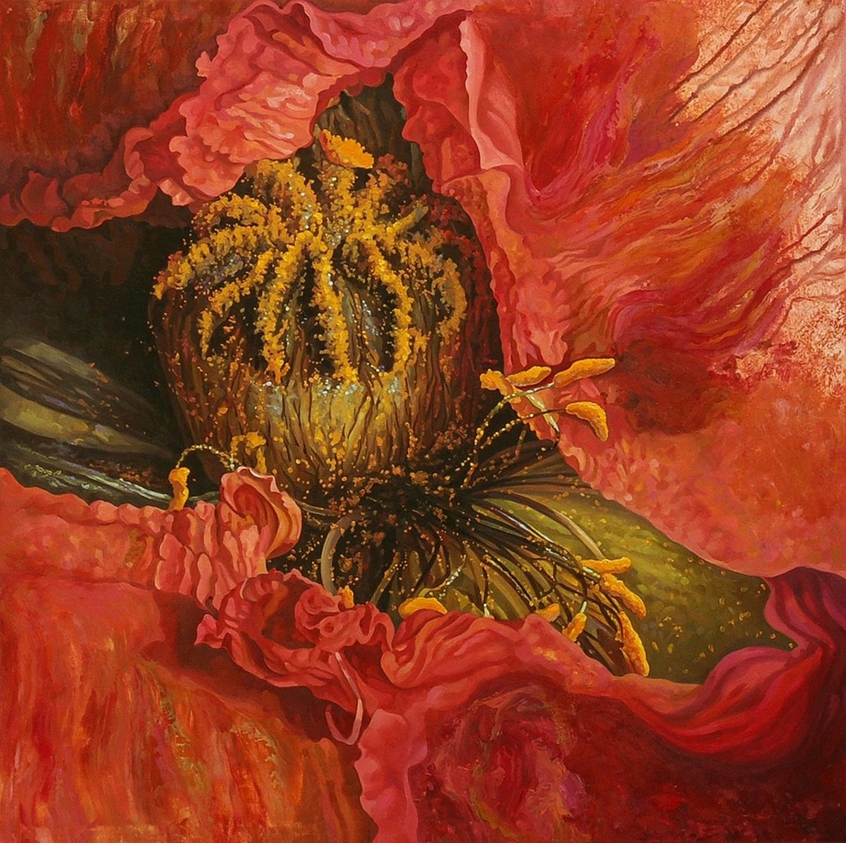 Red Poppy  Floral Painting by Irini Karpikioti