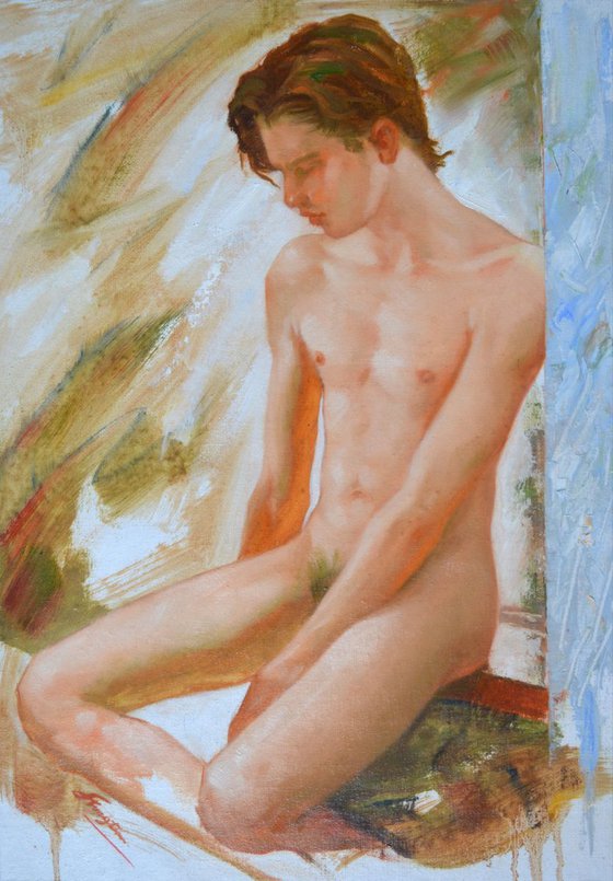 original oil painting art male nude  #16-1-25-09
