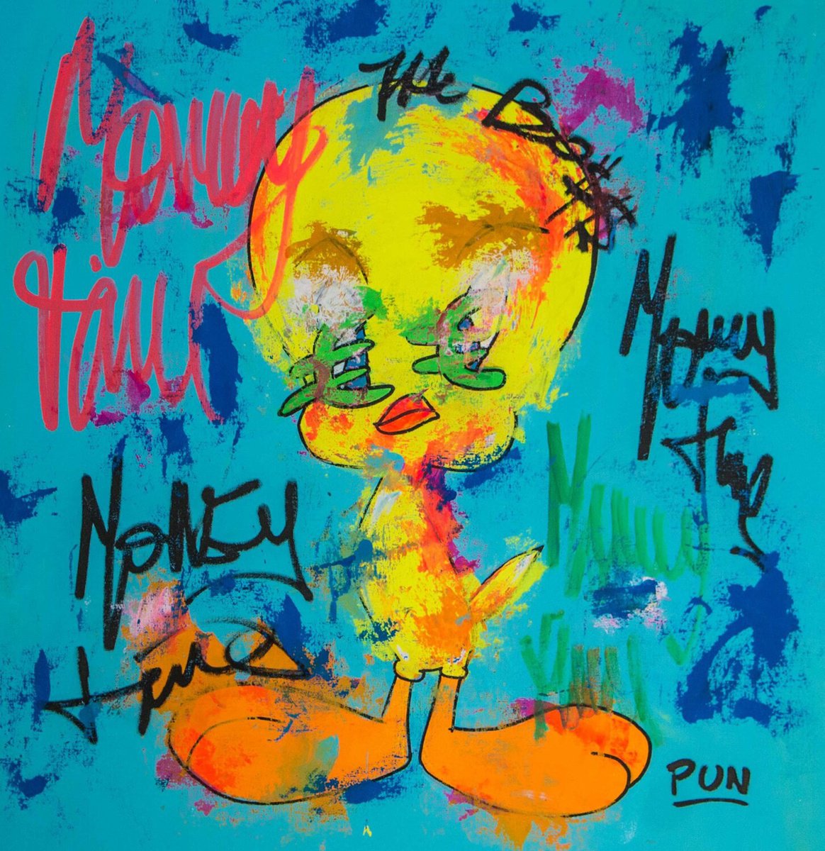 Cartoon Animal Acrylic Painting By Carlos Pun Art, 28 X 28, Tweety - Euros Eyes Series, Original Artwork