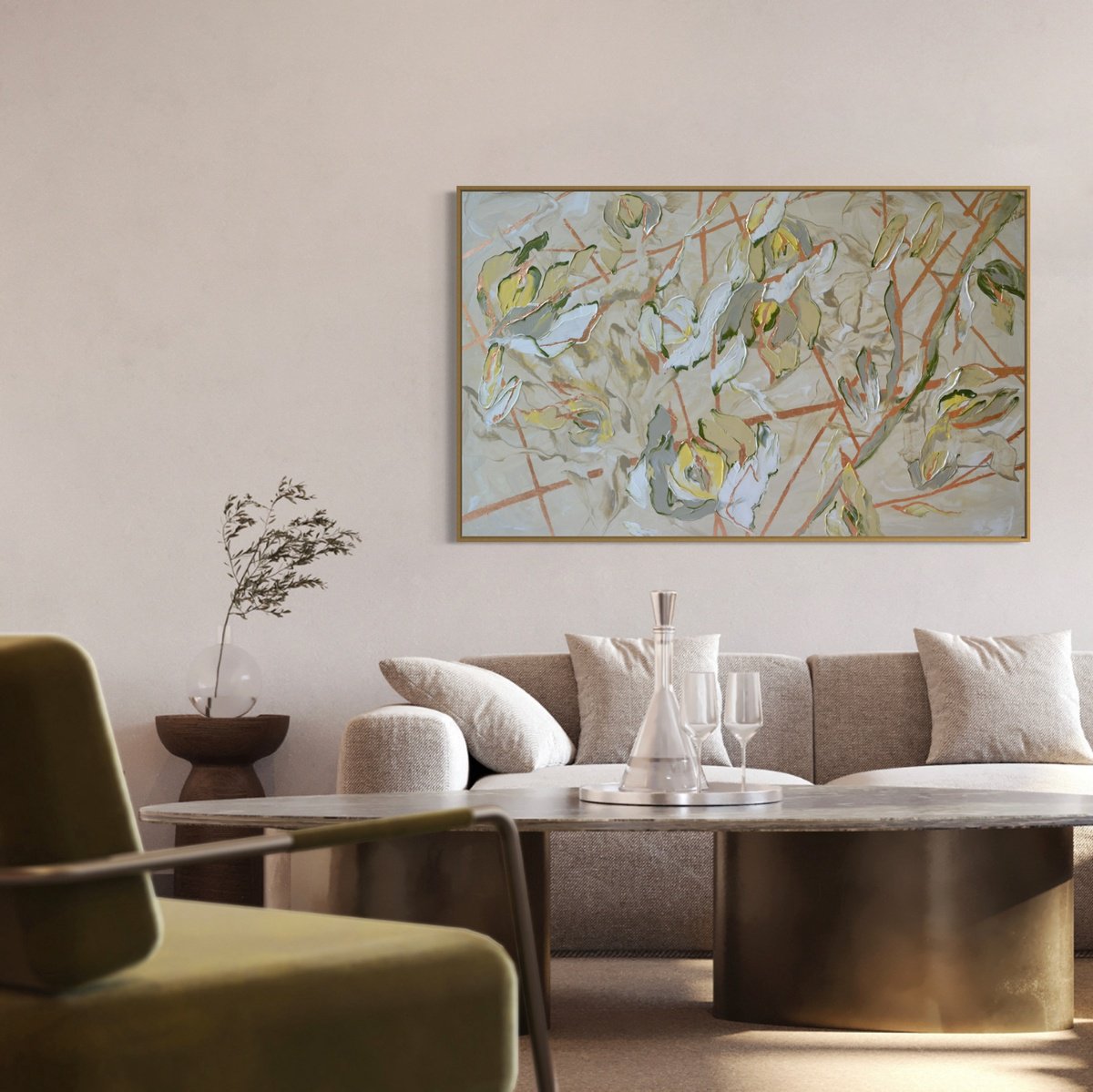 Impressionistic Botanical Acrylic Painting By Tetiana Hutsul, 61 X 38", Forever Yours, Original Artwork