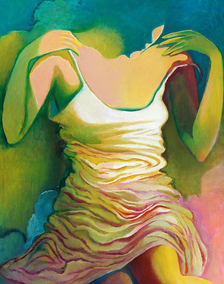 Expressive Portrait Oil Painting By Olena Kondratiuk, 29 X 36", Emerald, Original Artwork