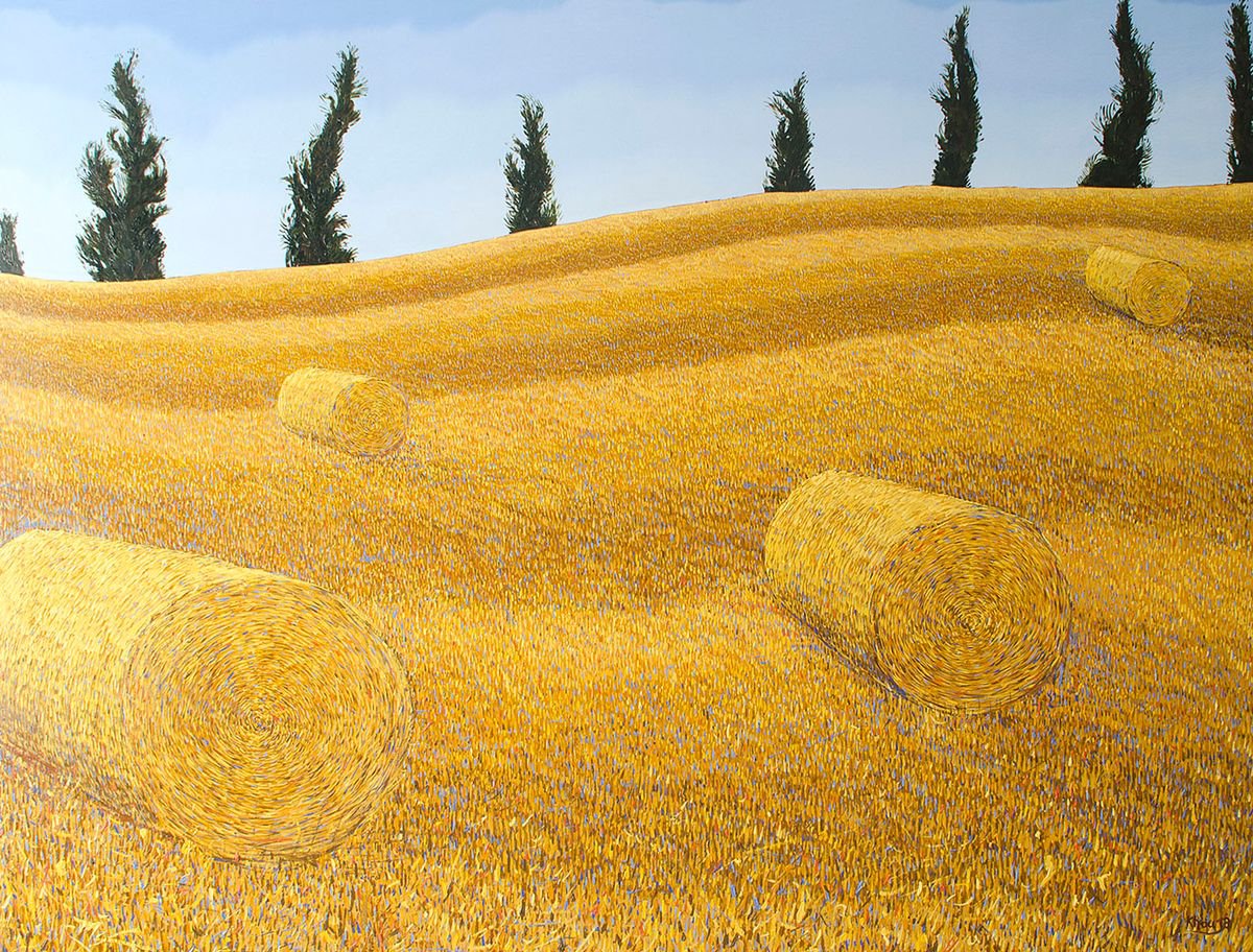 Huge ’Rolling fields’ impressionist oil painting by Faisal Khouja by Faisal Khouja