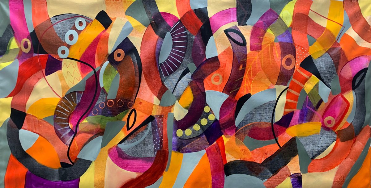 Organic Abstract Acrylic Painting By Rashna Hackett, 72 X 38", The Heart Is Content, Original Artwork